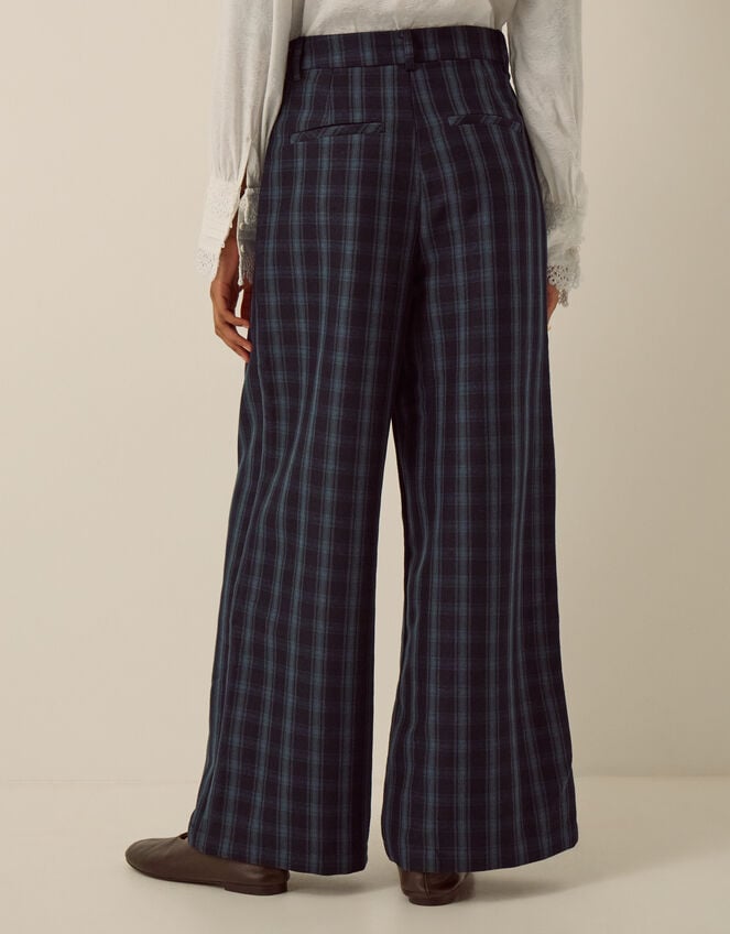 Fern High Waisted Check Wide Leg Trousers, Blue (BLUE), large