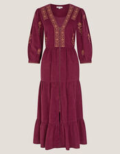 Mia Embroidered Corduroy Midi Dress, Red (CHERRY), large