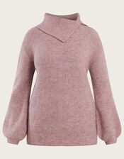 Super Soft Ribbed Splice Neck Jumper, Nude (NUDE), large