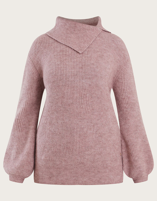 Super Soft Ribbed Splice Neck Jumper, Nude (NUDE), large