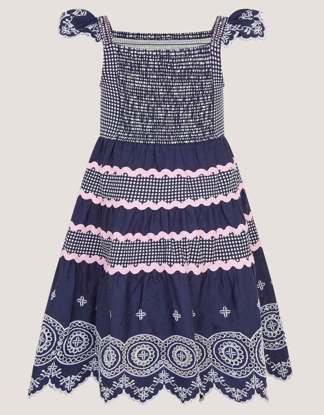 Broderie Smocked Jersey Dress, Blue (NAVY), large