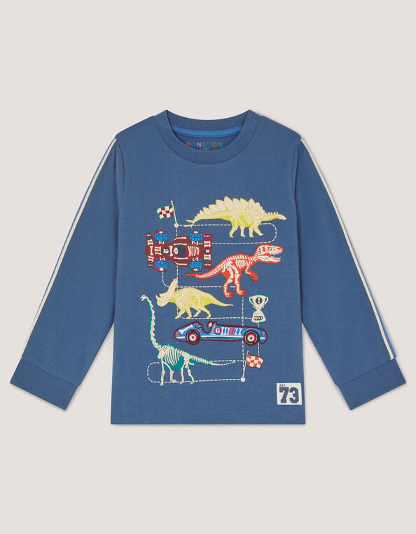 Dinosaur Graphic Long Sleeve T-Shirt, Blue (BLUE), large