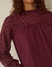 Diana Devor&eacute; Polka Dot Jersey Top, Red (BURGUNDY), large