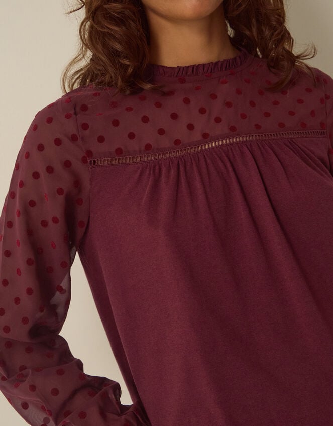 Diana Devor&eacute; Polka Dot Jersey Top, Red (BURGUNDY), large