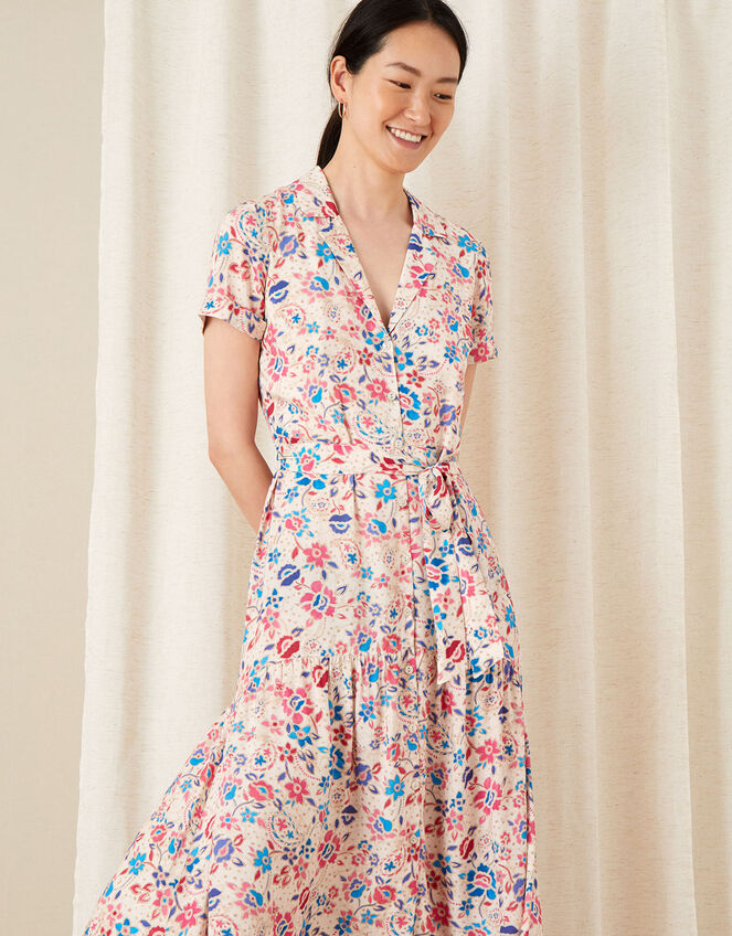 Teagan Floral Shirt Dress, Ivory (IVORY), large