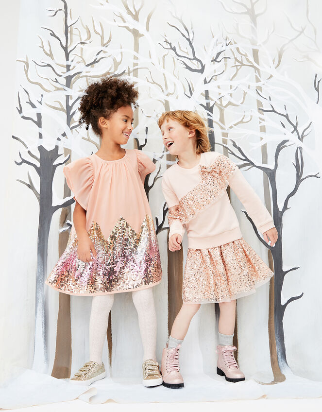 Sequin Chevron Dress, Pink (PALE PINK), large