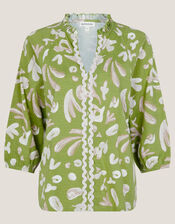 Rosie Abstract Print Jersey Blouse, Green (GREEN), large