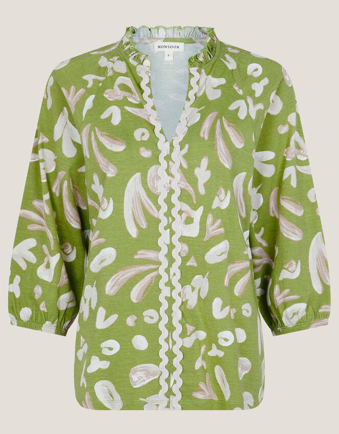 Rosie Abstract Print Jersey Blouse, Green (GREEN), large