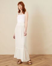 Tiered Foil Print Maxi Skirt, White (WHITE), large