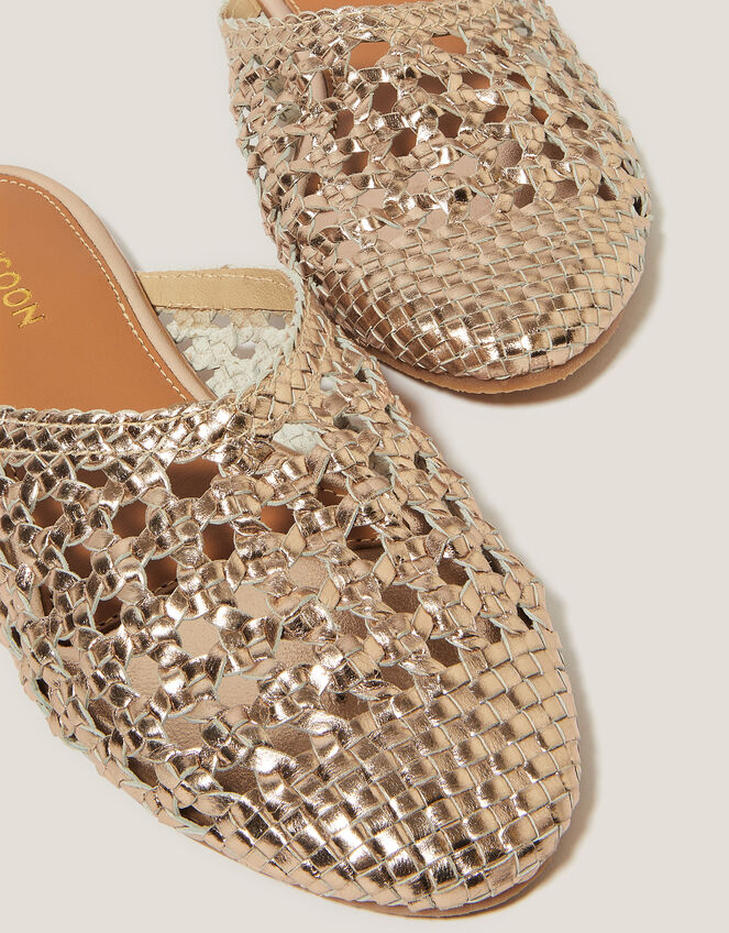 Bella Braided Leather Slipper Sandals, Gold (GOLD), large