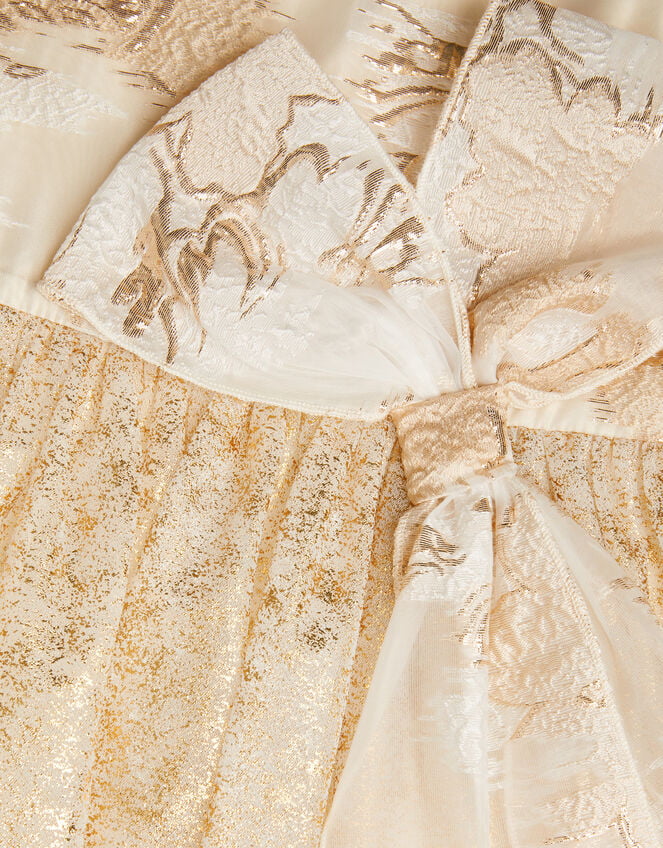 Bennie Bow Jacquard Dress, Gold (GOLD), large