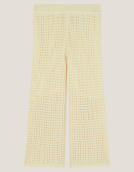 Embroidered Crochet Knit Trousers, Ivory (IVORY), large