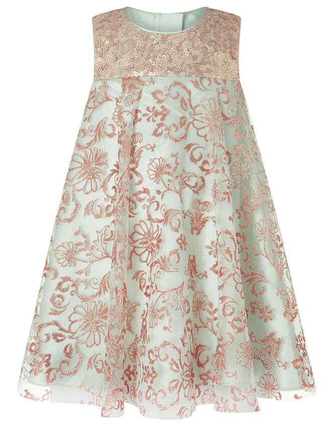 Baby Riona Glitter and Sequin Swing Dress, Teal (DUCK EGG), large