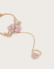 Diamante Flower Ring & Hand Chain, Pink (PINK), large
