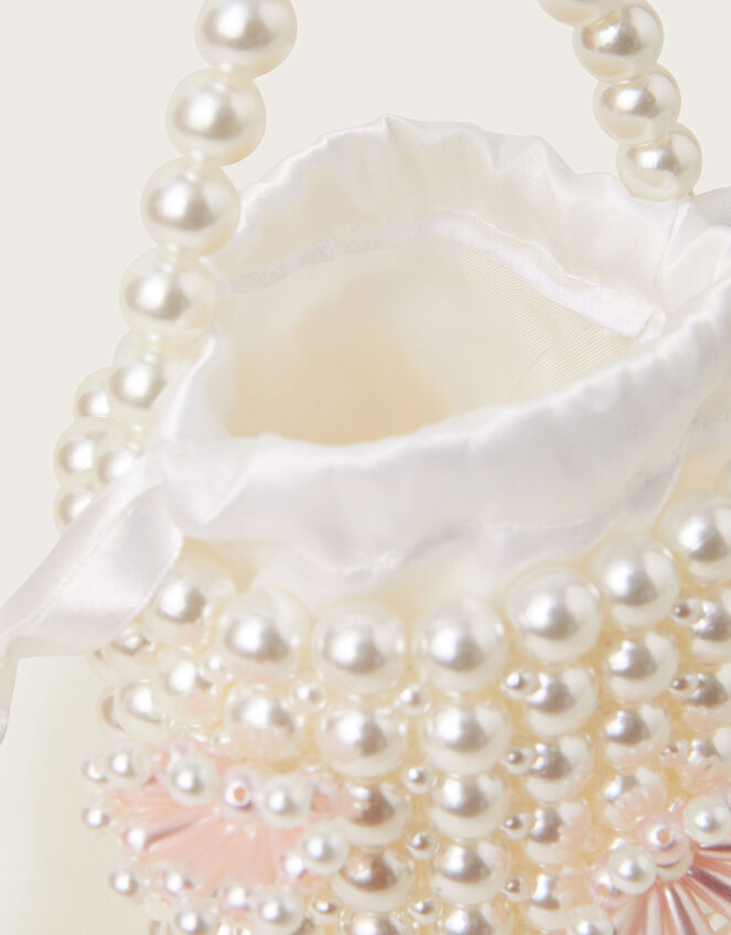 Pearl Beaded Flower Bucket Bag, , large