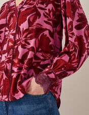 Aimee Floral Print Jersey Blouse, Pink (PINK), large