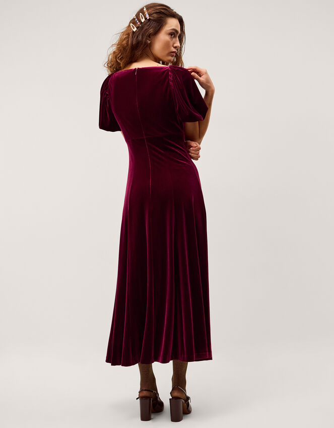 Cynthia Puff Sleeve Velvet Midi Dress, Red (BURGUNDY), large