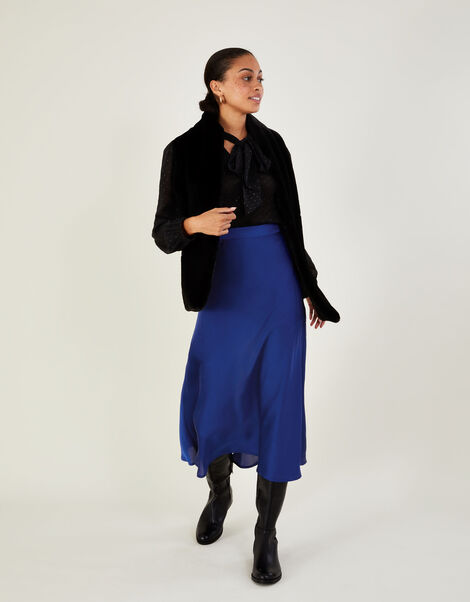 Amy Satin Skirt in Recycled Polyester Blue, Blue (COBALT), large