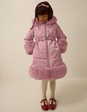 Jewel Heart Quilted Puffer Coat, Pink (PINK), large