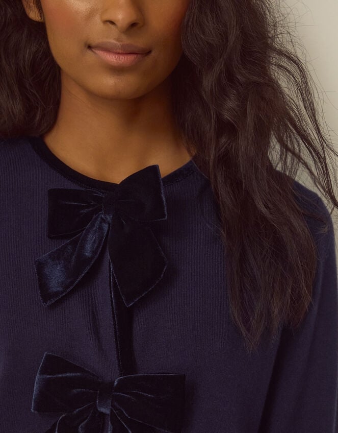 Belinda Velvet Bow Cardigan, Blue (NAVY), large