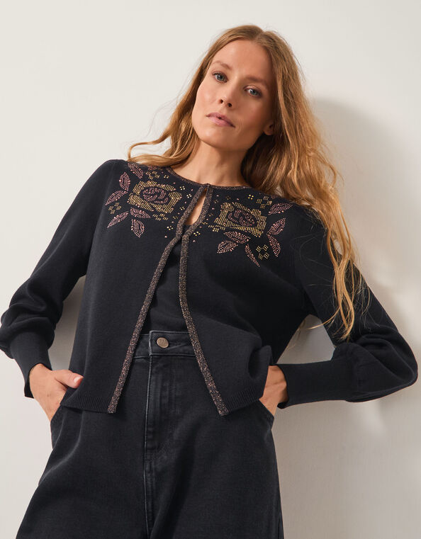 Hal Floral Hotfix Cardigan, Black (BLACK), large