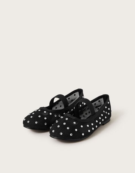 Diamante Mesh Ballet Flats, Black (BLACK), large