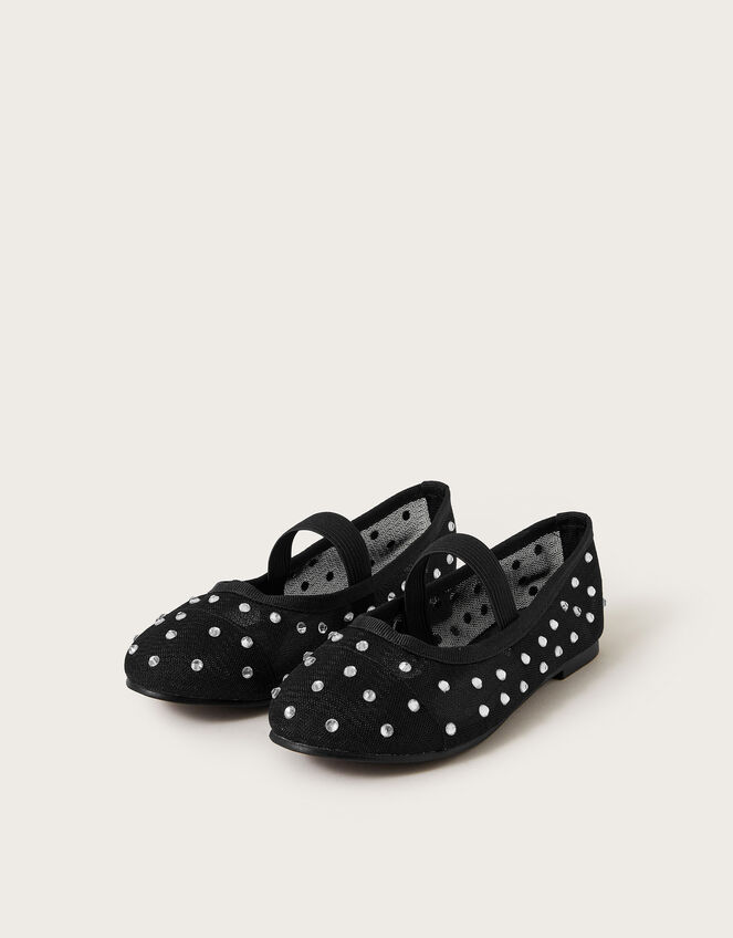 Diamante Mesh Ballet Flats, Black (BLACK), large