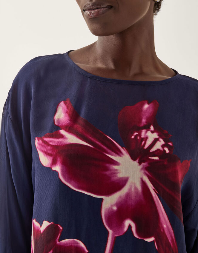 Polly Floral Print Blouse , Blue (NAVY), large