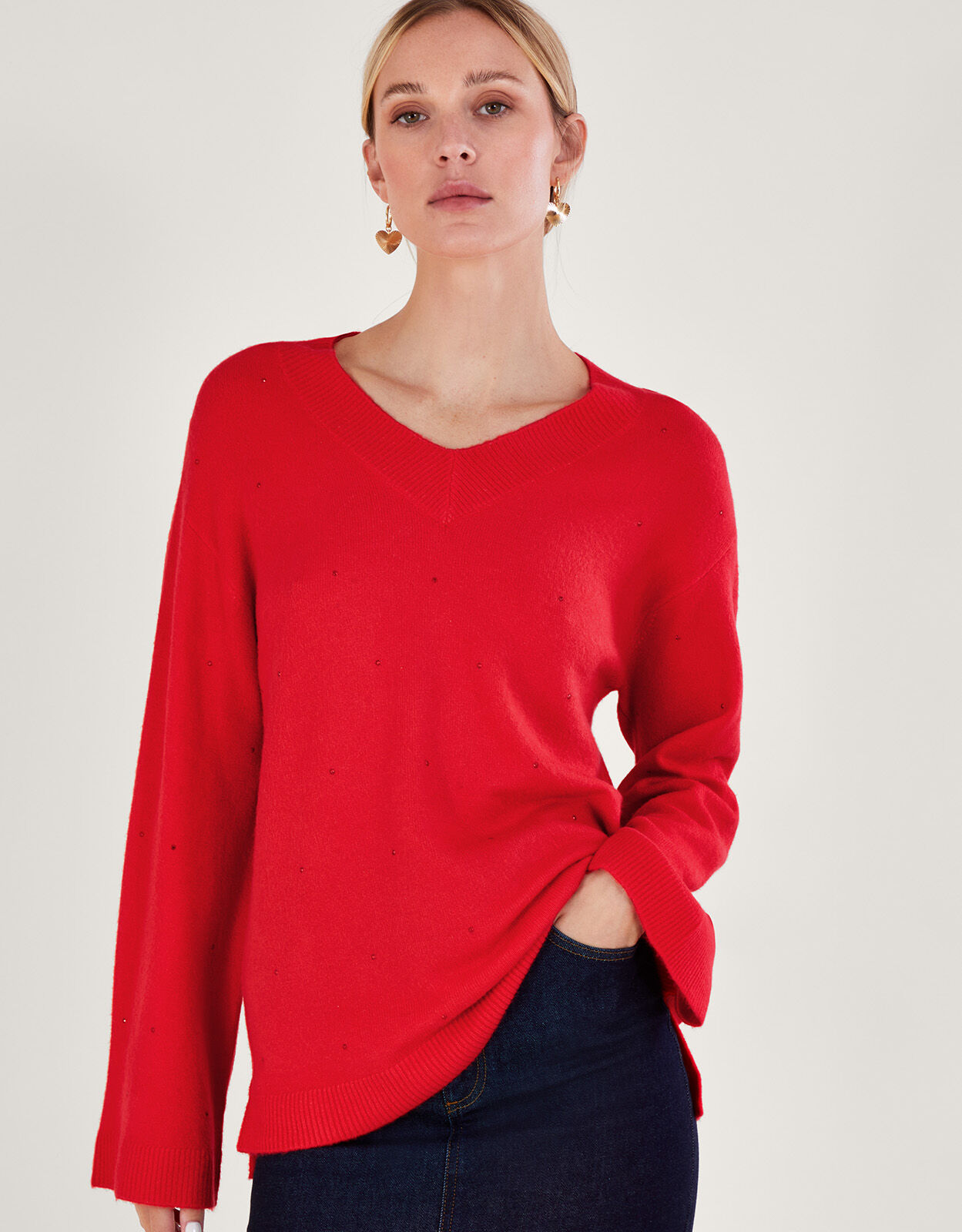Red discount embellished sweater