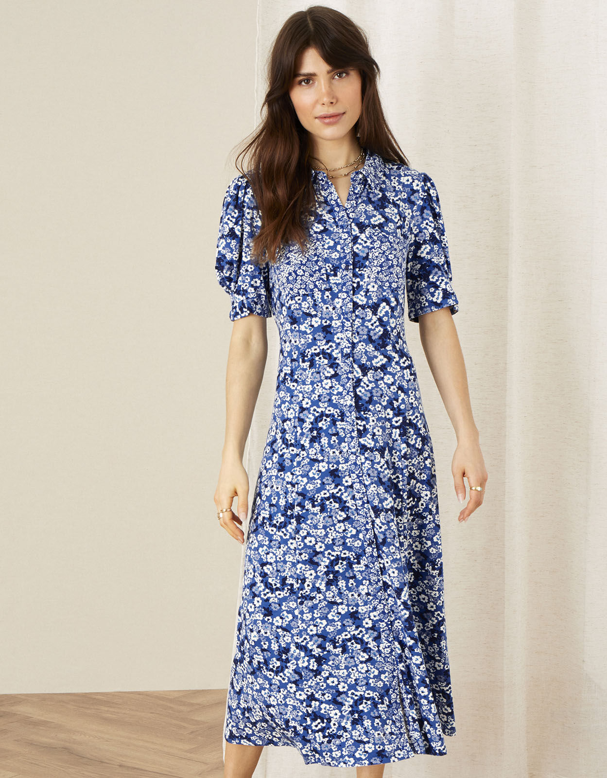 Darella Ditsy Print Jersey Shirt Dress Blue Day Dresses