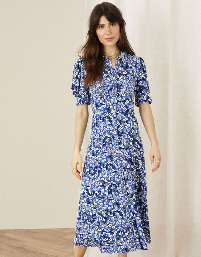 Darella Ditsy Print Jersey Shirt Dress , Blue (BLUE), large