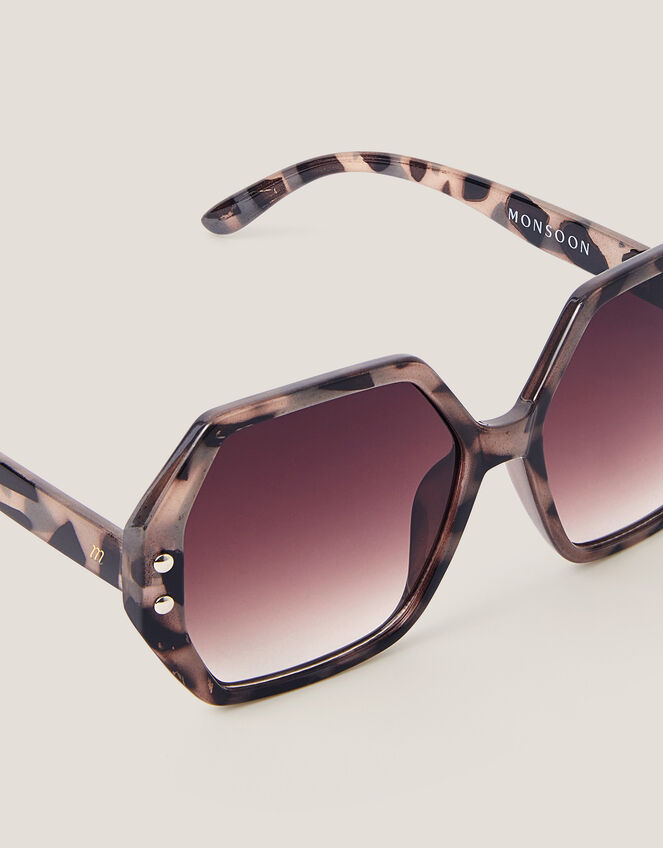 Oversized Hexagonal Sunglasses, Natural (NEUTRAL), large