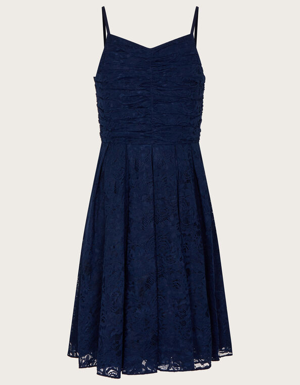 Maya Lace Strappy Short Prom Dress, Blue (NAVY), large