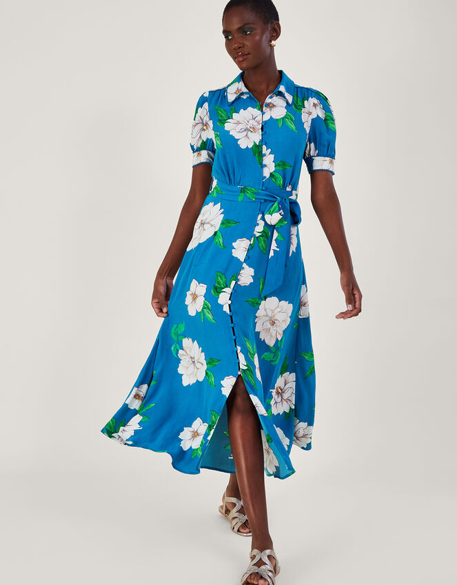 Milana Embellished Shirt Dress in Sustainable Viscose Blue, Evening Dresses