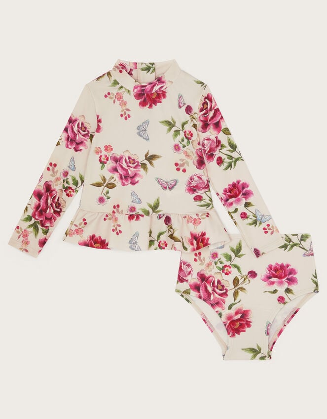 Baby Floral Long Sleeve Two-Piece Swimsuit, Ivory (IVORY), large