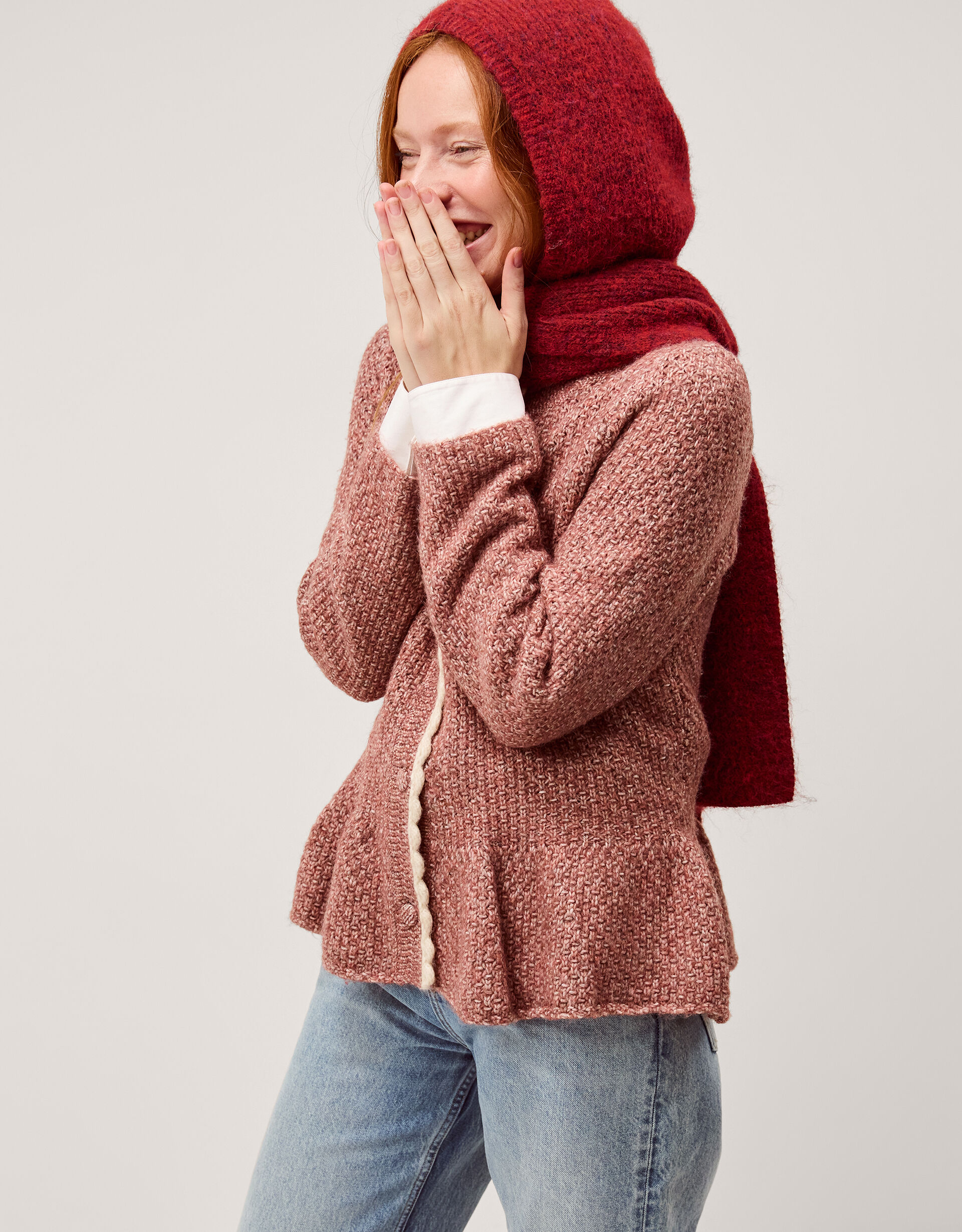 Suki Scallop Peplum Cardigan Pink