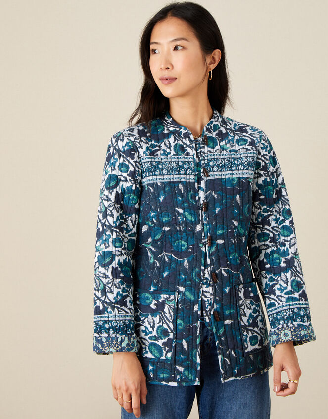 ARTISAN STUDIO Woodblock Print Jacket, Teal (TEAL), large