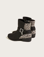 Leopard Heart Buckle Boots , Black (BLACK), large