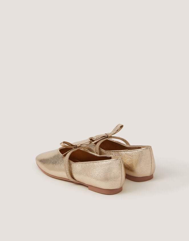 Bow Strap Metallic Ballet Flats, Gold (GOLD), large