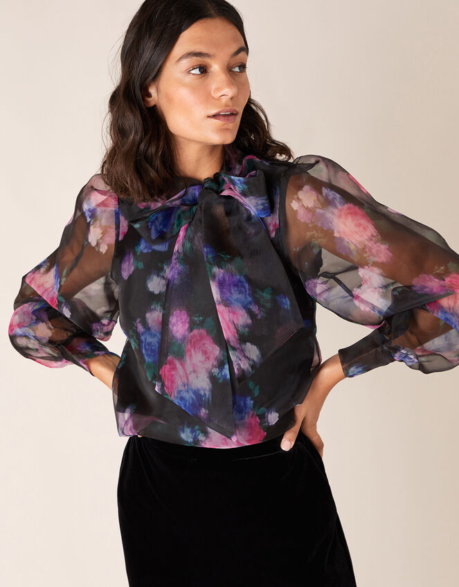 Rylee Floral Organza Blouse, Black (BLACK), large