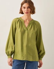Aya Long Sleeve Satin Blouse, Green (GREEN), large
