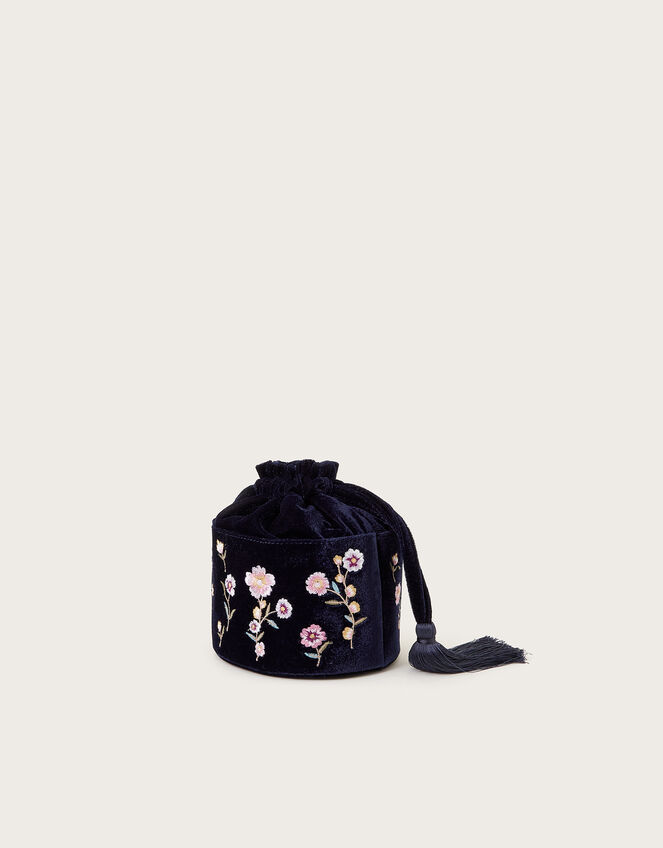 Embroidered Velvet Tassel Bucket Bag, , large