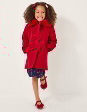 Faux Fur Collar Bow Coat, Red (RED), large