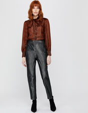 Elodie Metallic Pussybow Blouse, Brown (CHOCOLATE), large