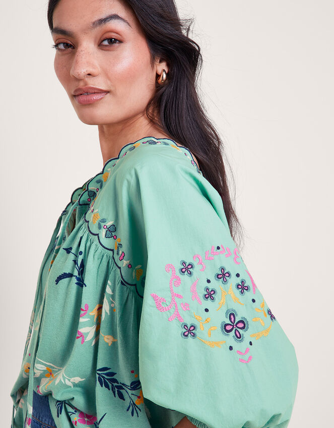 Maya Floral Embroidered Top, Green (GREEN), large