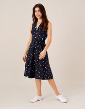 Marley Spot Print Poplin Dress , Blue (NAVY), large