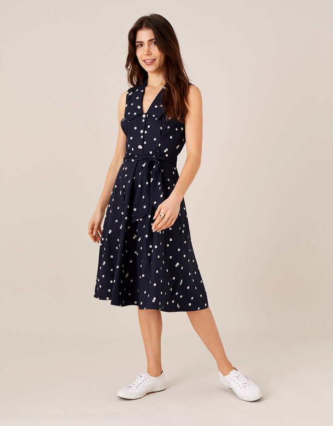 Marley Spot Print Poplin Dress , Blue (NAVY), large