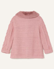 Baby Fluffy Collar Knit Cardigan, Pink (PINK), large