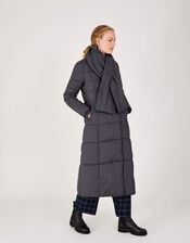 Scarlette Scarf Padded Coat with Recycled Polyester, Grey (CHARCOAL), large