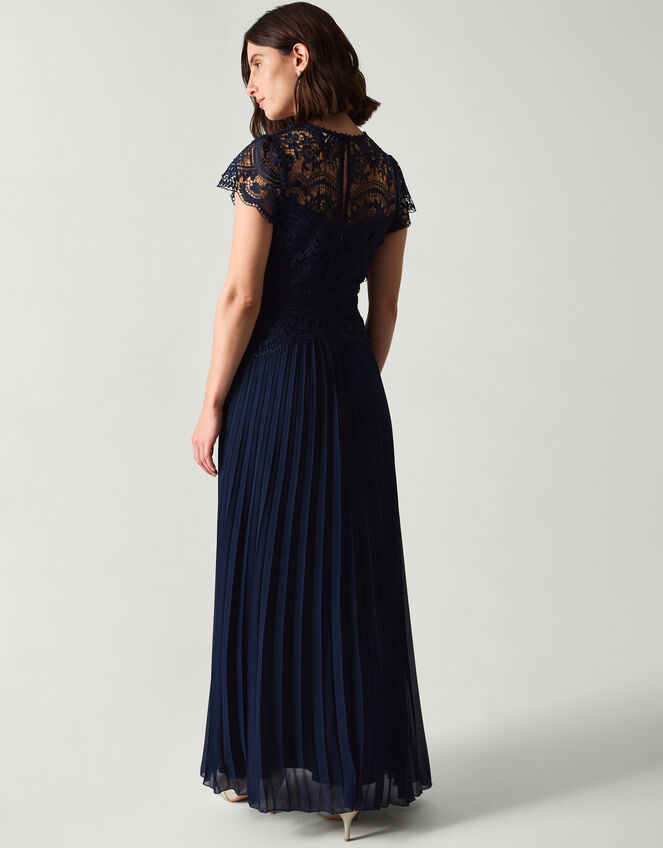 Monica Lace Pleated Bridesmaid Dress, Blue (NAVY), large